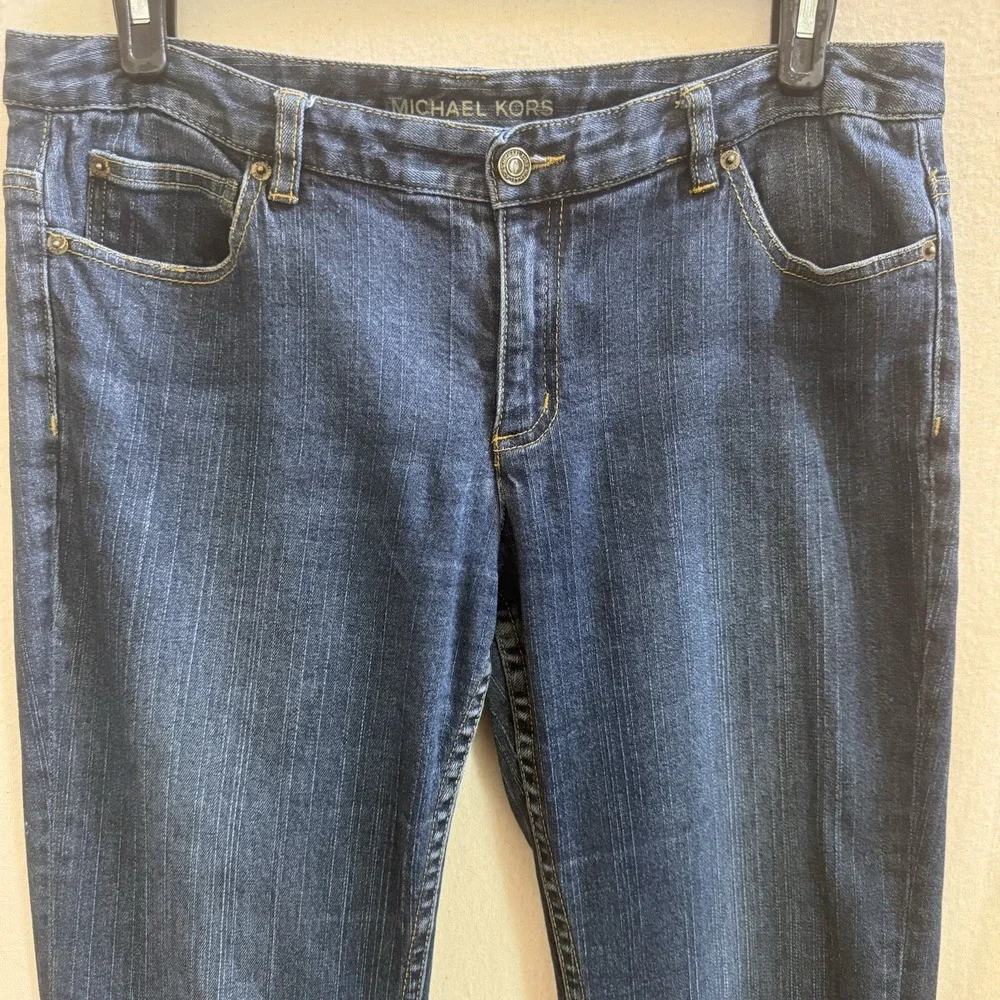 Michael Kors‎ Womens Bootcut Stretch Jeans Dark Wash Embroidered Pockets Size 12